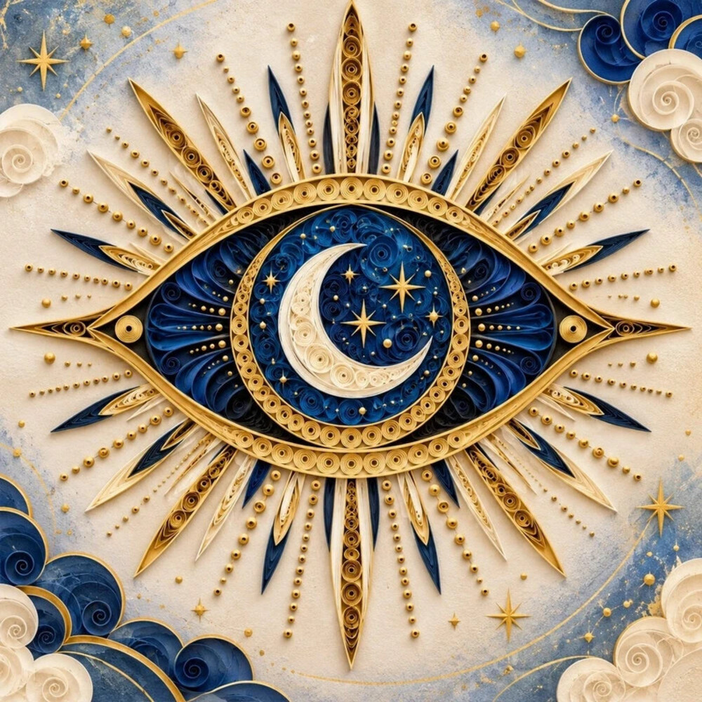 8x8 Framed Celestial Evil Eye Quilling Art Print